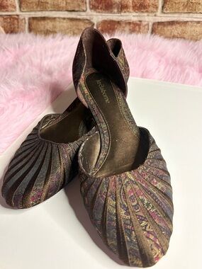 Liz Claiborne Brown Multicolor Pleated D'Orsay Flats